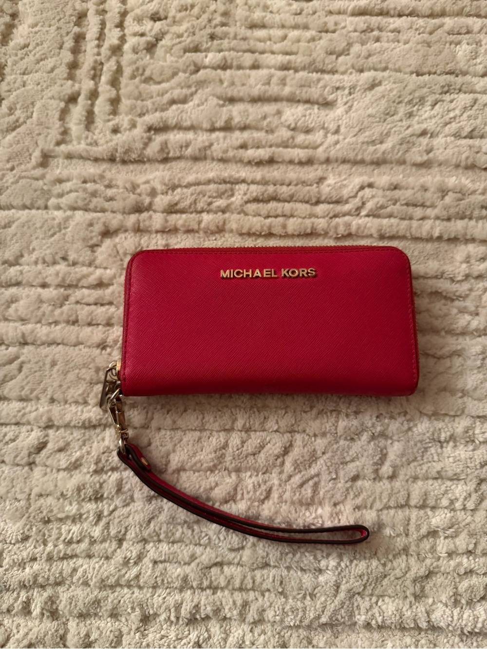 Michael Kors Red Zip-Around Wristlet with Gold Logo